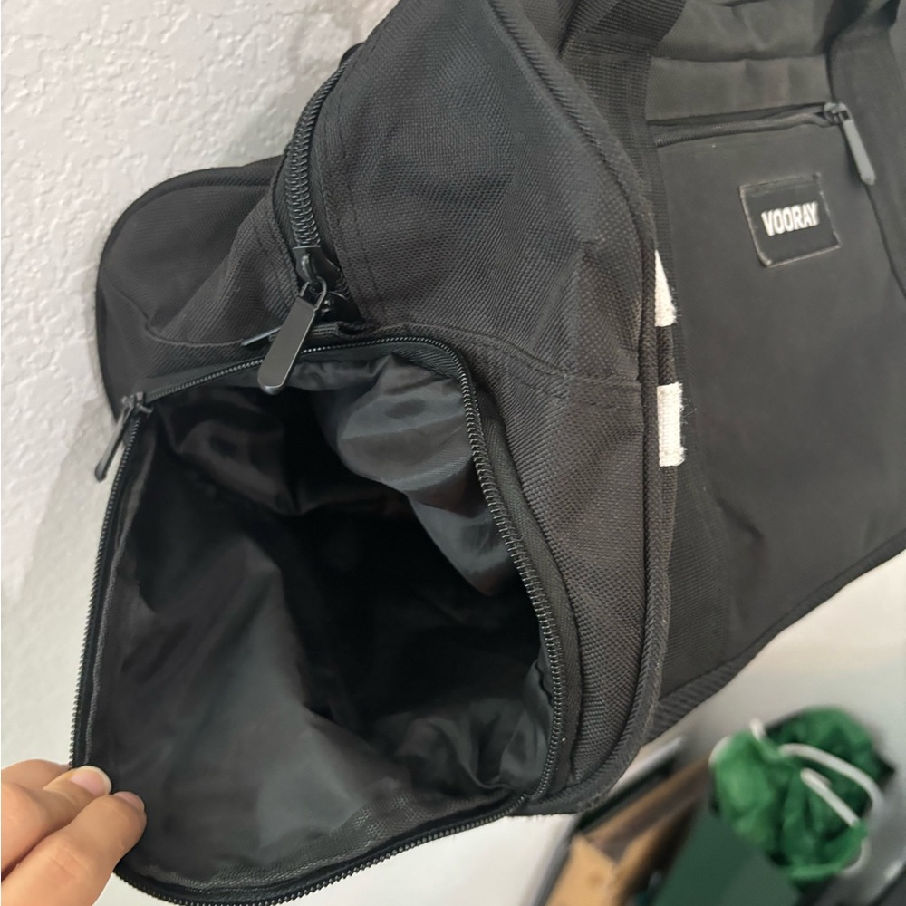 Vooray Gym Bag – Black with White Stripes – Compact Duffel with Shoe Compartment - Picture 3 of 10